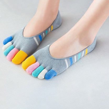 Bunt Gestreifte 5-Finger-Socken Grau