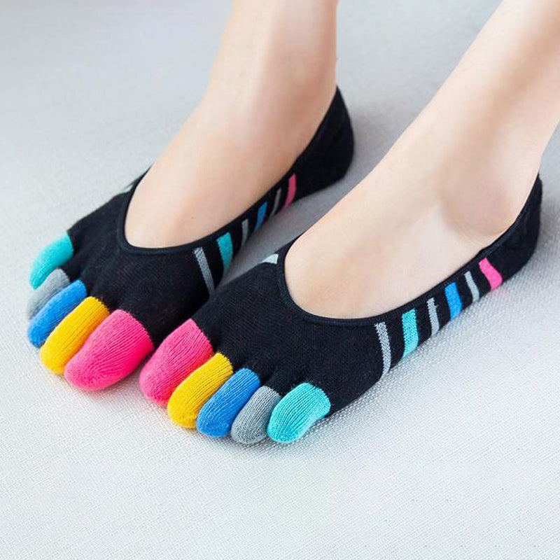 Bunt Gestreifte 5-Finger-Socken Schwarz