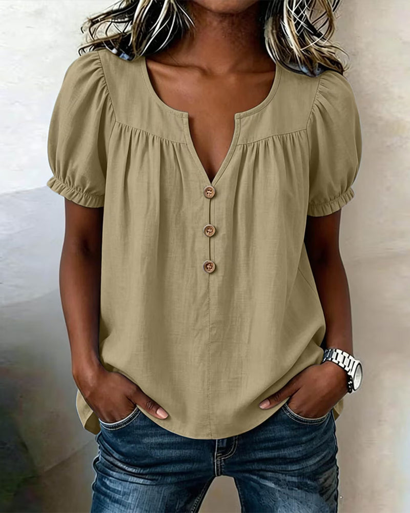 Bluse Puffärmel Knopfleiste