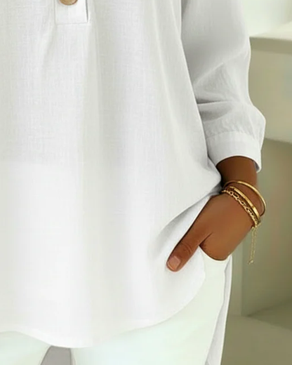 Bluse Pendlerstil Knopf V-Ausschnitt