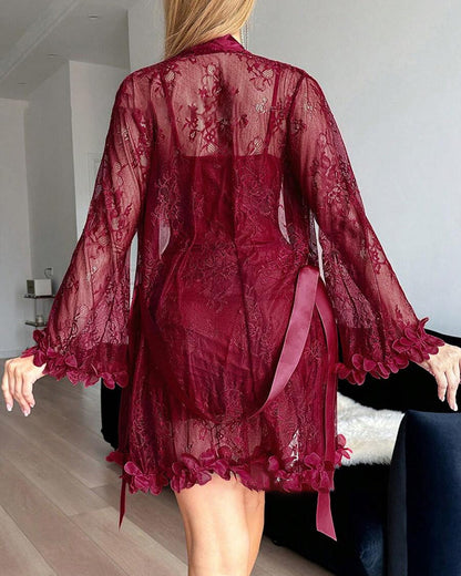 Kleid Spitze Cover-Up Spaghettiträger Spitzenbesatz Pyjama