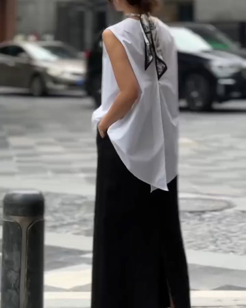 Bluse mit asymmetrischer ärmelloser Weste