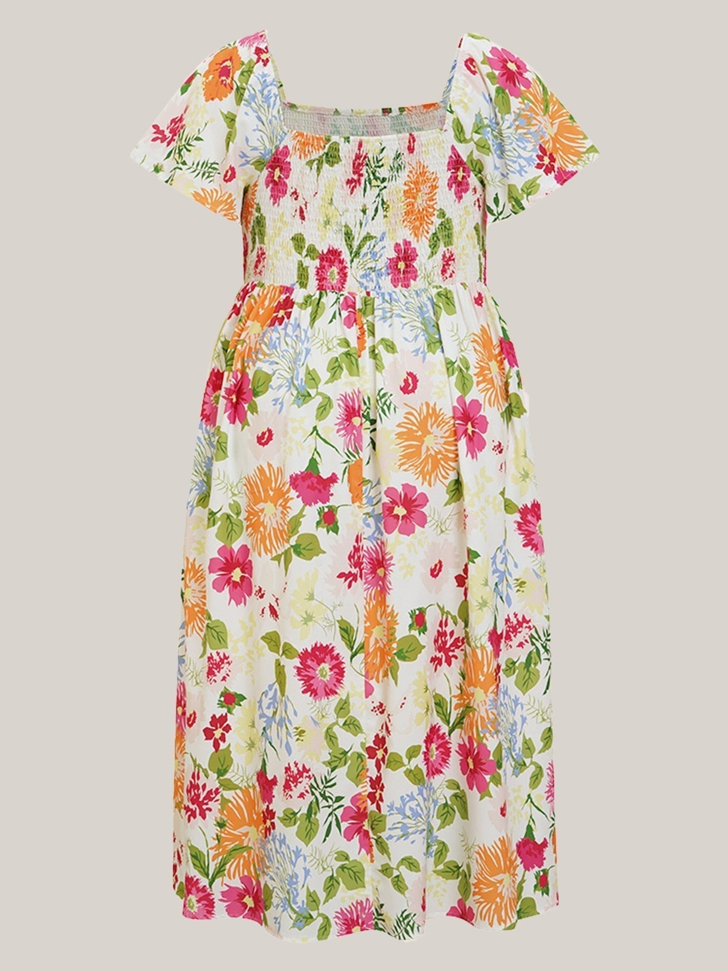 ⏰Sommer Heißer Verkauf 70% RABATT💃Geblümtes Smock-Kleid mit eckigem Ausschnitt und Taschen