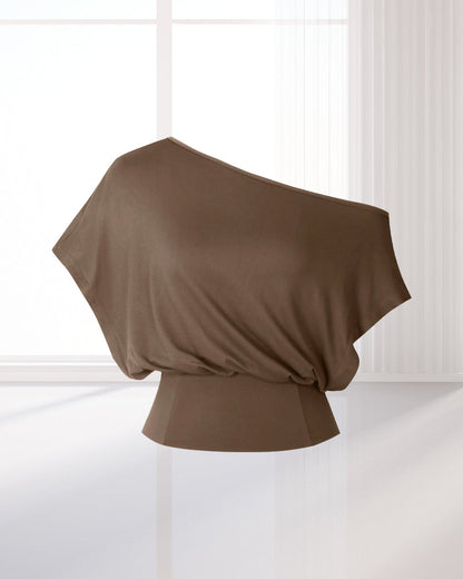 T-Shirt Asymmetrischer Saum Tailliert Fledermaus