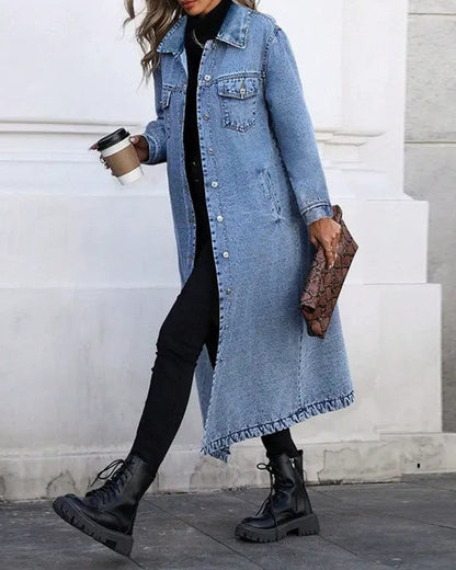 Mantel Revers Tasche Knopf Denim