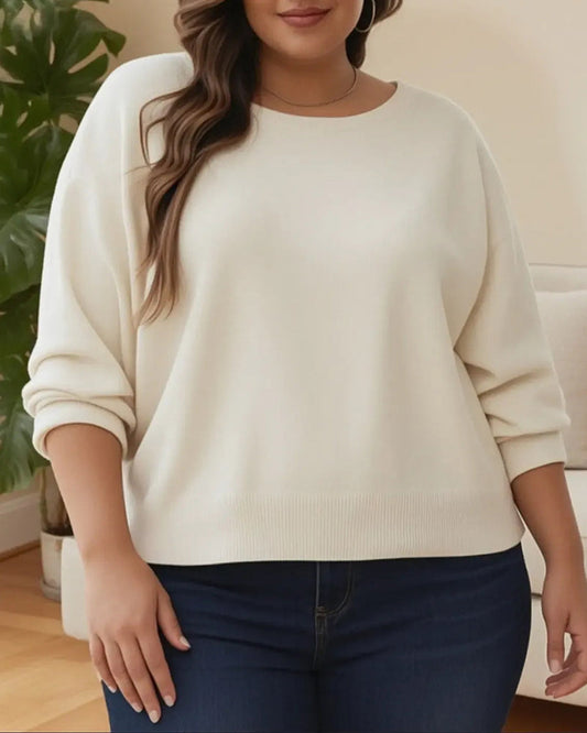 Pullover Rund-Hals Drop-Schulter Unifarben Locker