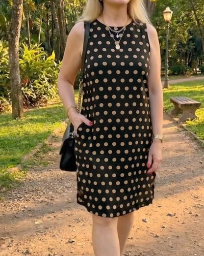 Kleid Tupfen Ärmellos Rundhals