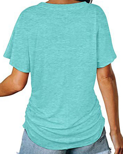 T-Shirt Plissiert Einfarbig V-Ausschnitt