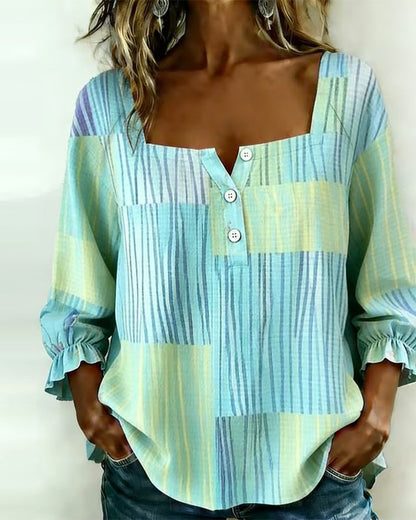 Bluse Streifen Quadratischer Ausschnitt 3/4-Arm