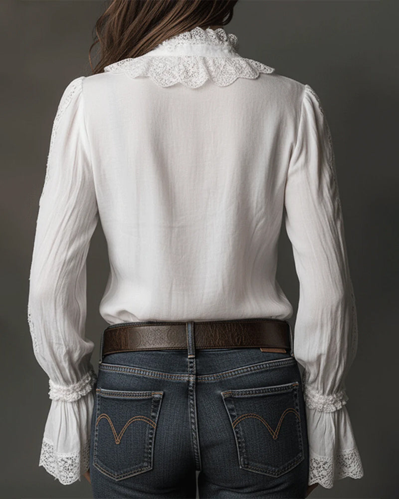 Bluse Spitze Rüsche Glockenärmel