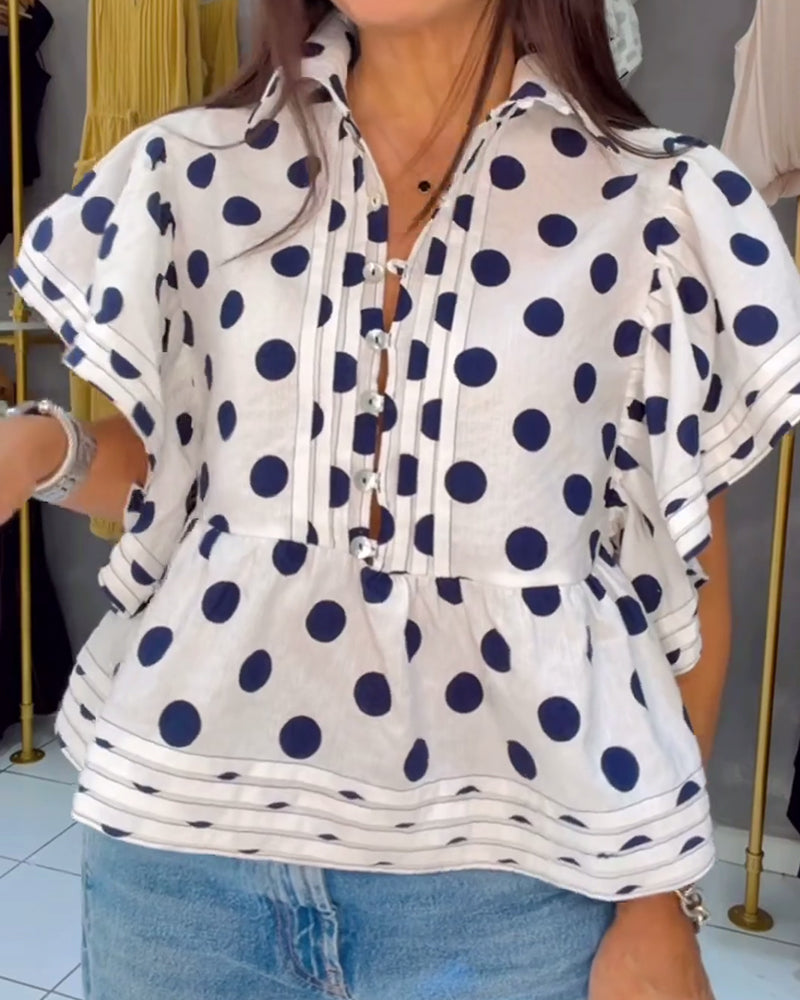 Babydoll Bluse Rüschenärmel Tupfen