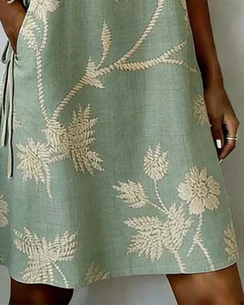 Kleid Diagonal Knopf Druck V-Ausschnitt Midi