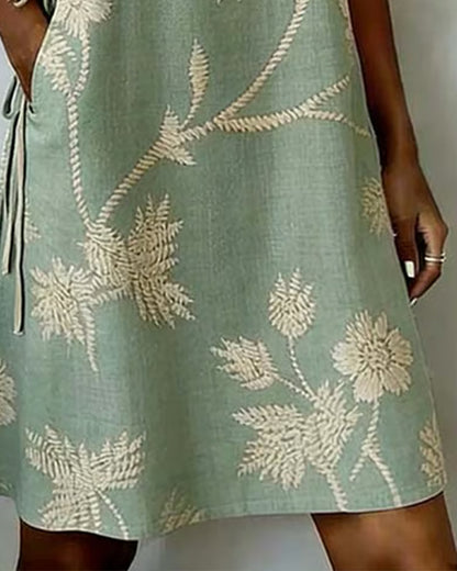 Kleid Diagonal Knopf Druck V-Ausschnitt Midi