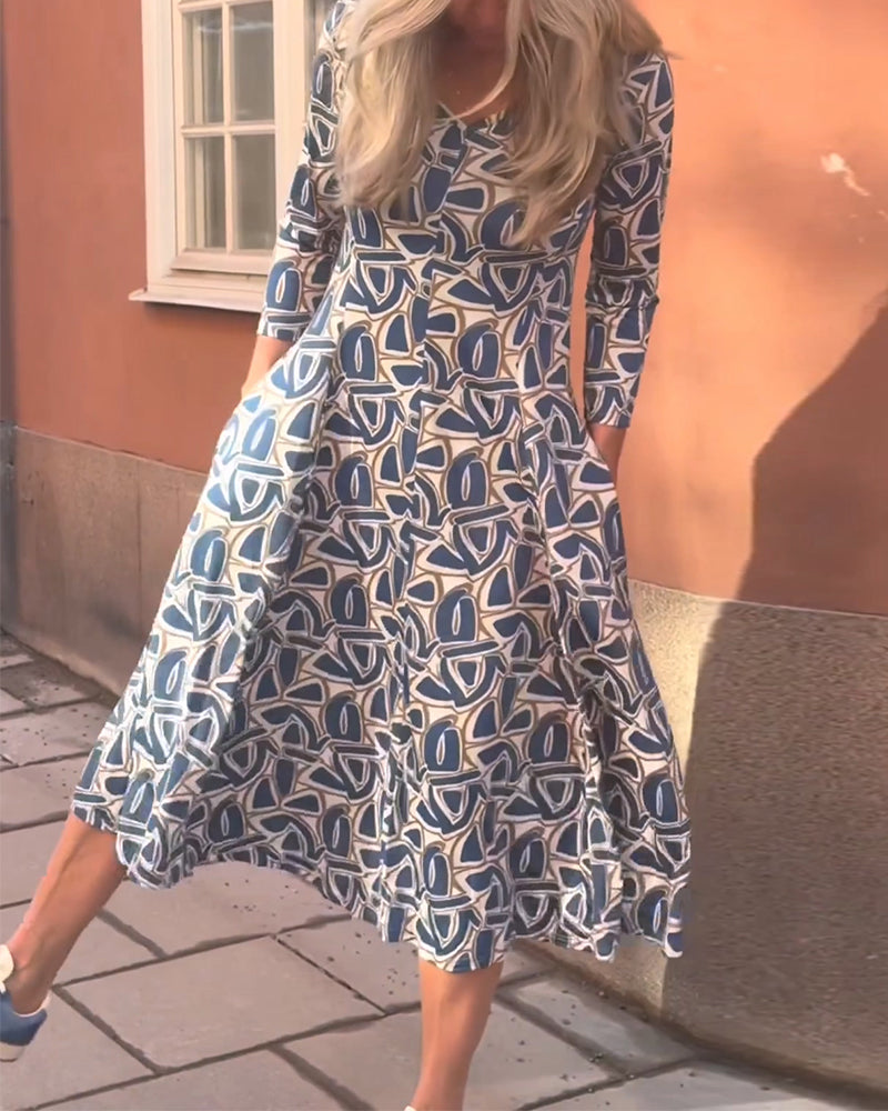 Kleid V-Ausschnitt bedruckt Laterne