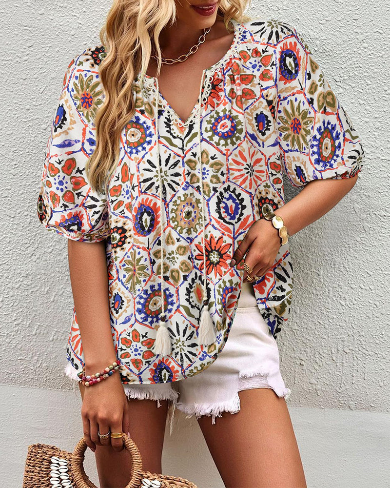 Bluse Bohemian Druck Quaste