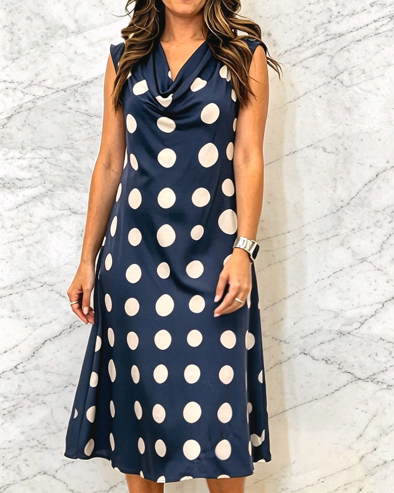Kleid Ärmellos Muster Tupfen Cowl-Neck