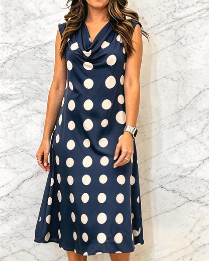 Kleid Ärmellos Muster Tupfen Cowl-Neck