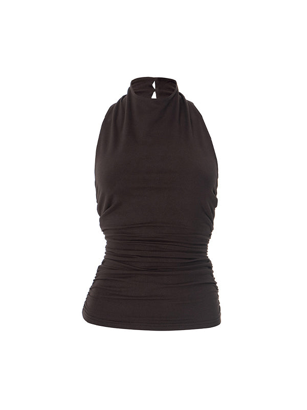 Solid Color Y2k Backless Sexy Halterneck Top with Chain Choker