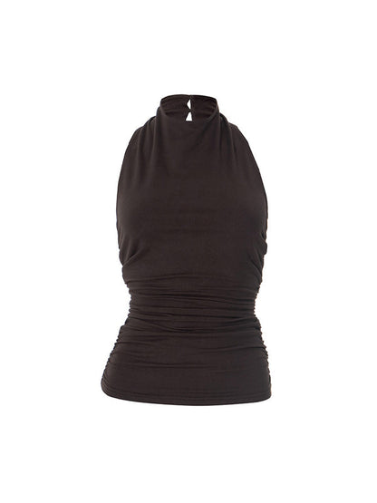 Solid Color Y2k Backless Sexy Halterneck Top with Chain Choker