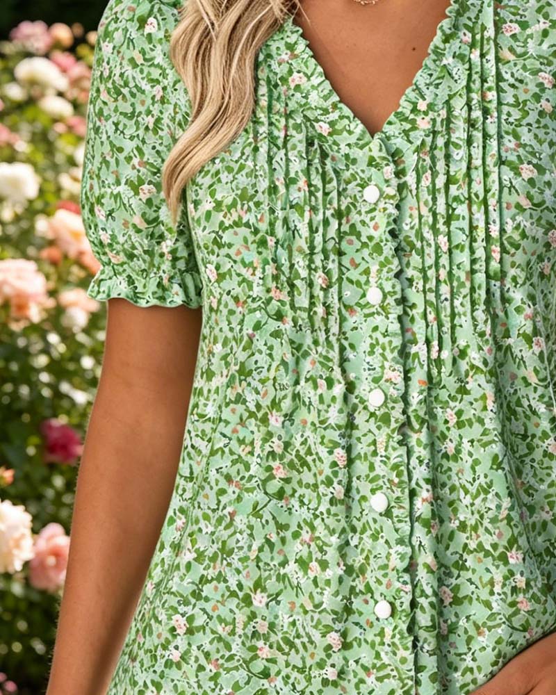 Bluse V-Ausschnitt Blumenprint