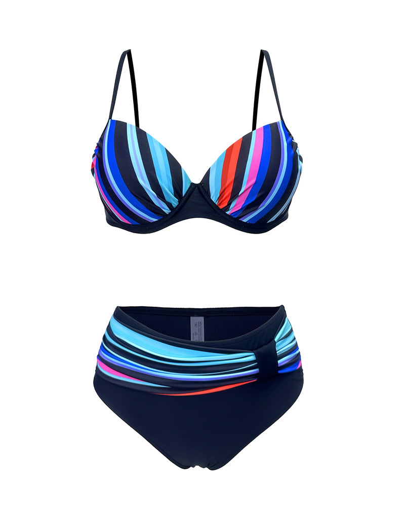 Bikini Regenbogen gestreift Colorblock Zweiteiler bedruckt