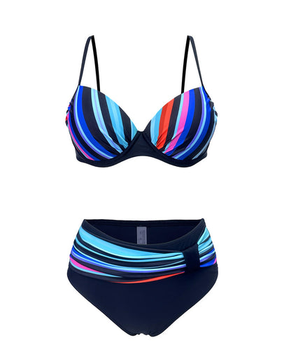 Bikini Regenbogen gestreift Colorblock Zweiteiler bedruckt