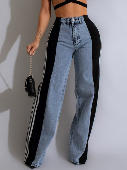 Schwarze 2000s Weite Denim Hosen mit Drei Streifen
