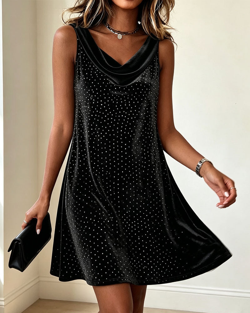 Kleid Ärmellos Wasserfallkragen Samt