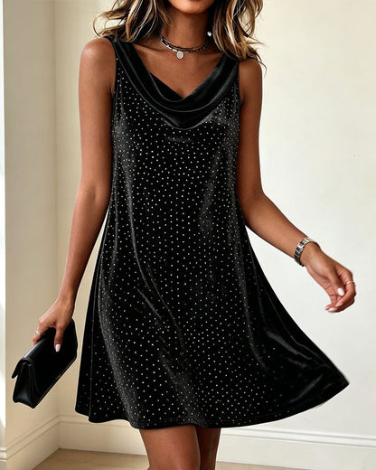 Kleid Ärmellos Wasserfallkragen Samt