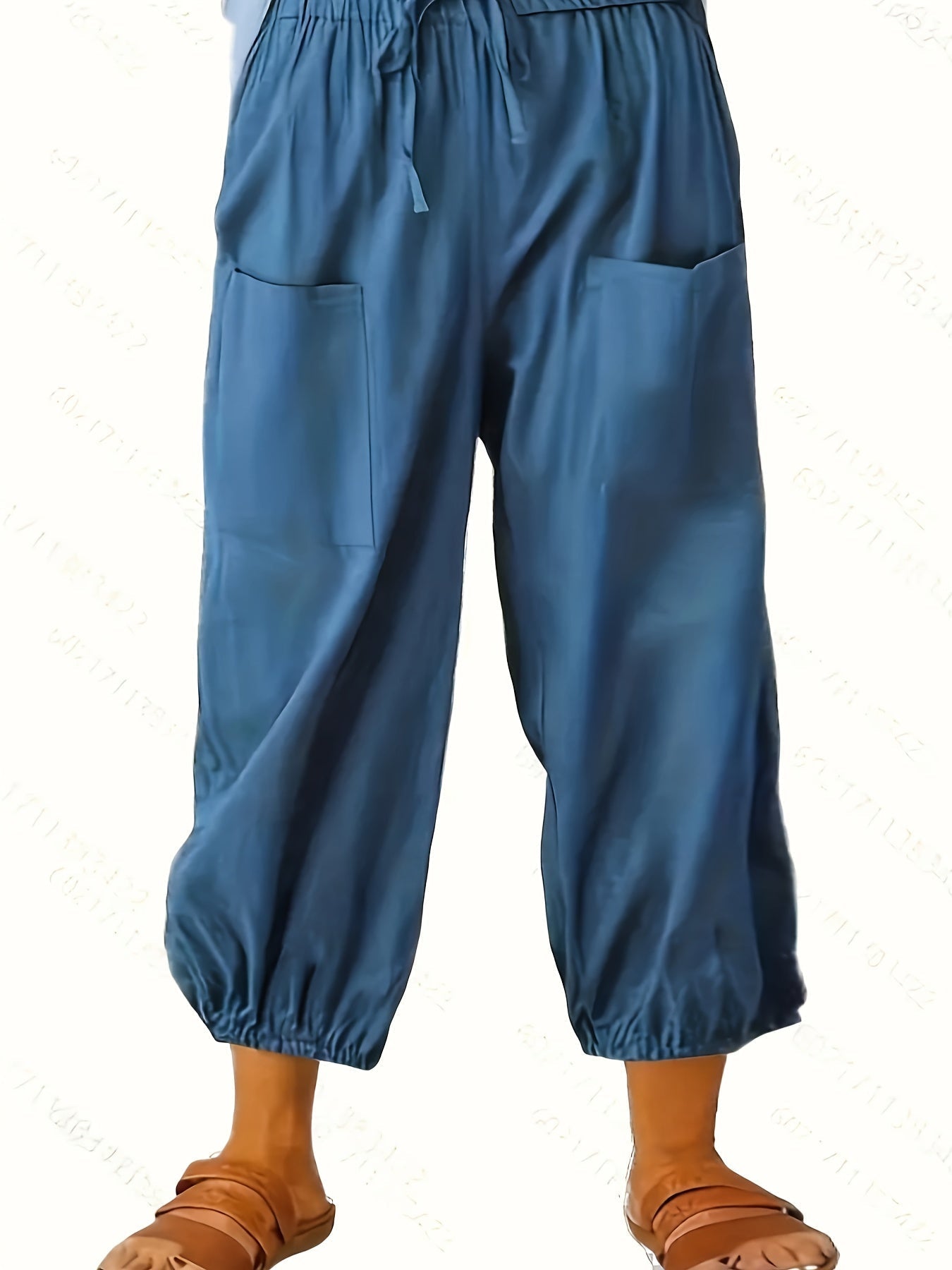 Wide blue pants with pockets and drawstring - Mia