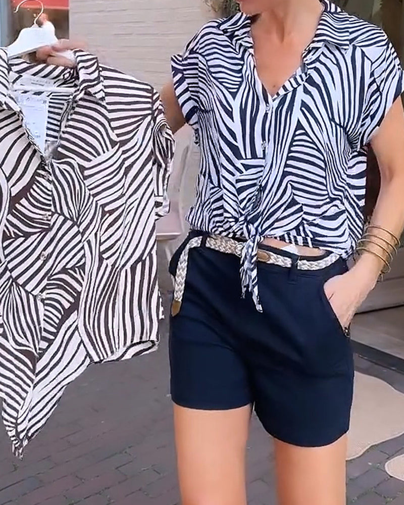 Bluse Zebra Druck Revers Kurzarm