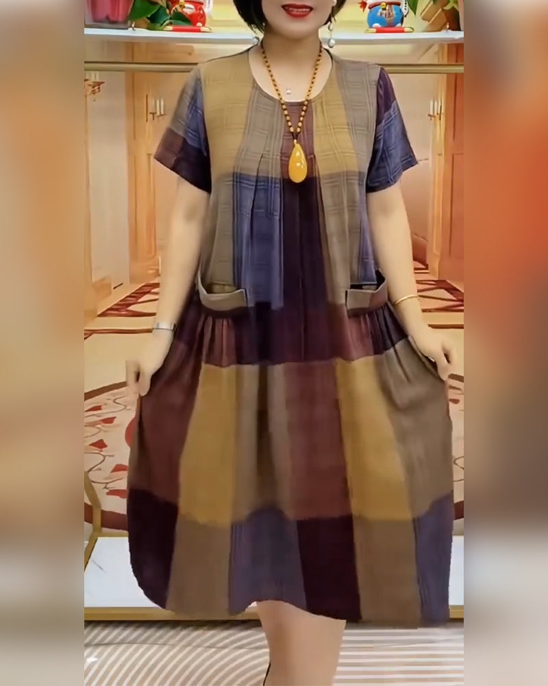 Kleid Tasche Karo Kurzarm