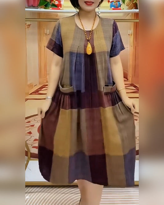 Kleid Tasche Karo Kurzarm