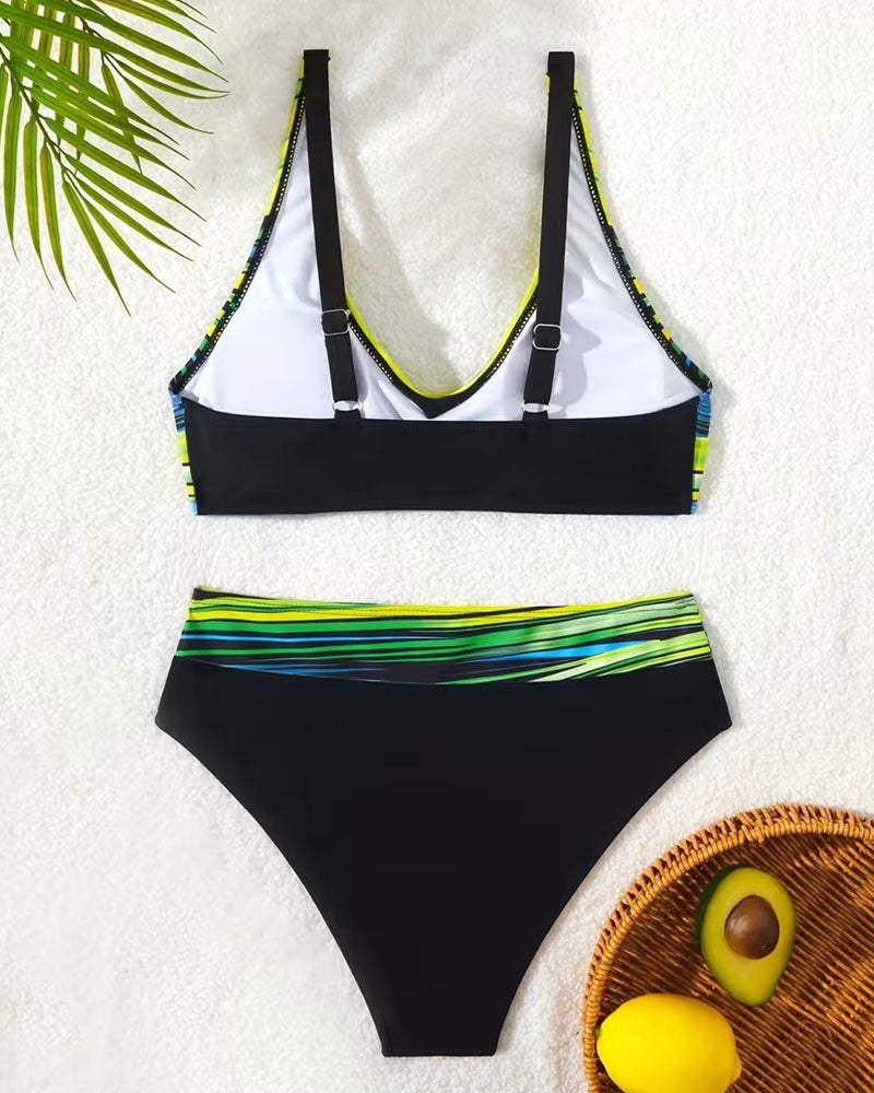 Bikini Color-Block Resort-Stil gestreift zweiteilig