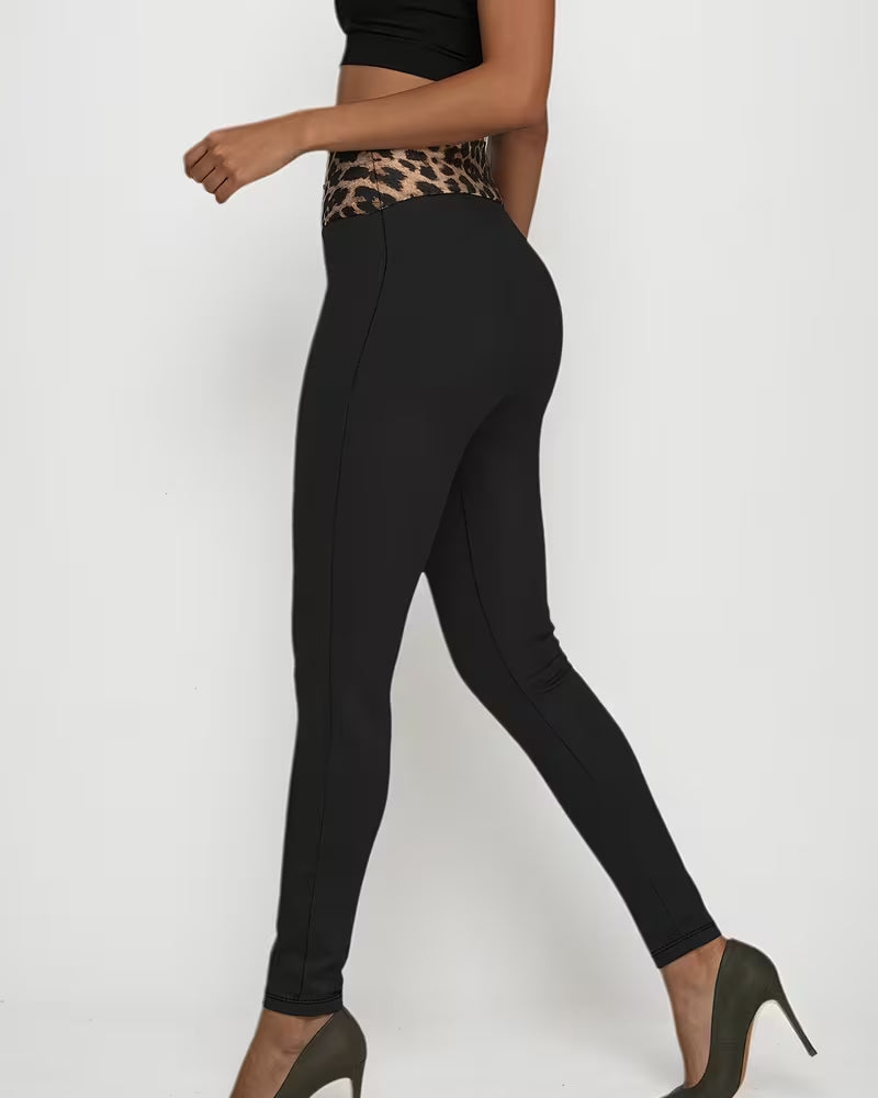 Hose Hohe Taille Leopardenmuster Eng Skinny