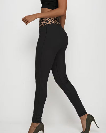 Hose Hohe Taille Leopardenmuster Eng Skinny