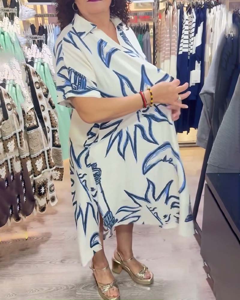 Kleid Revers Bedruckt Locker Lässig