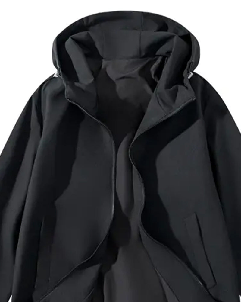 Mantel Einfarbig Entspannt Tasche Kapuzenpullover