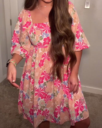Kleid Quadratischer Ausschnitt Puffärmel Babydoll