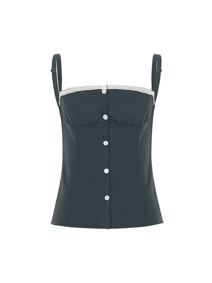 Graues Y2k Spitze Spitzenreihe Mit Knöpfen Cami Top
