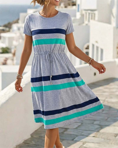 Kleid Gestreift Farbblock Kordelzug