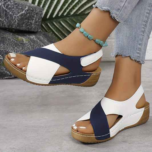 Sandal in blue and white - Lena, cross strap, comfort footbed