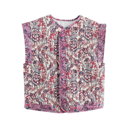 Floral Print Quilted Vest for Women - Gemma