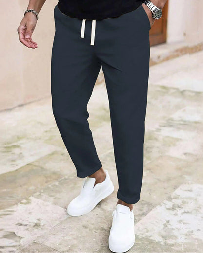 Herren Hose Einfarbig Kordelzug Slim Fit Cropped