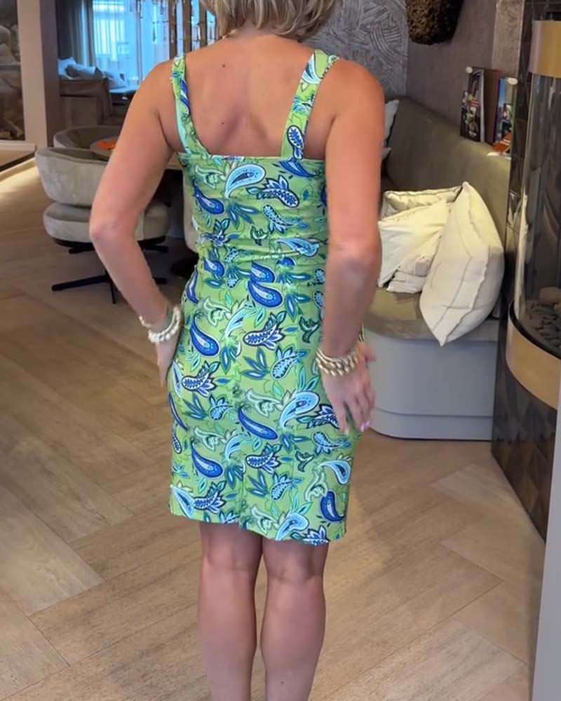 Kleid Ärmellos Figurbetont Träger Cashew Blüte
