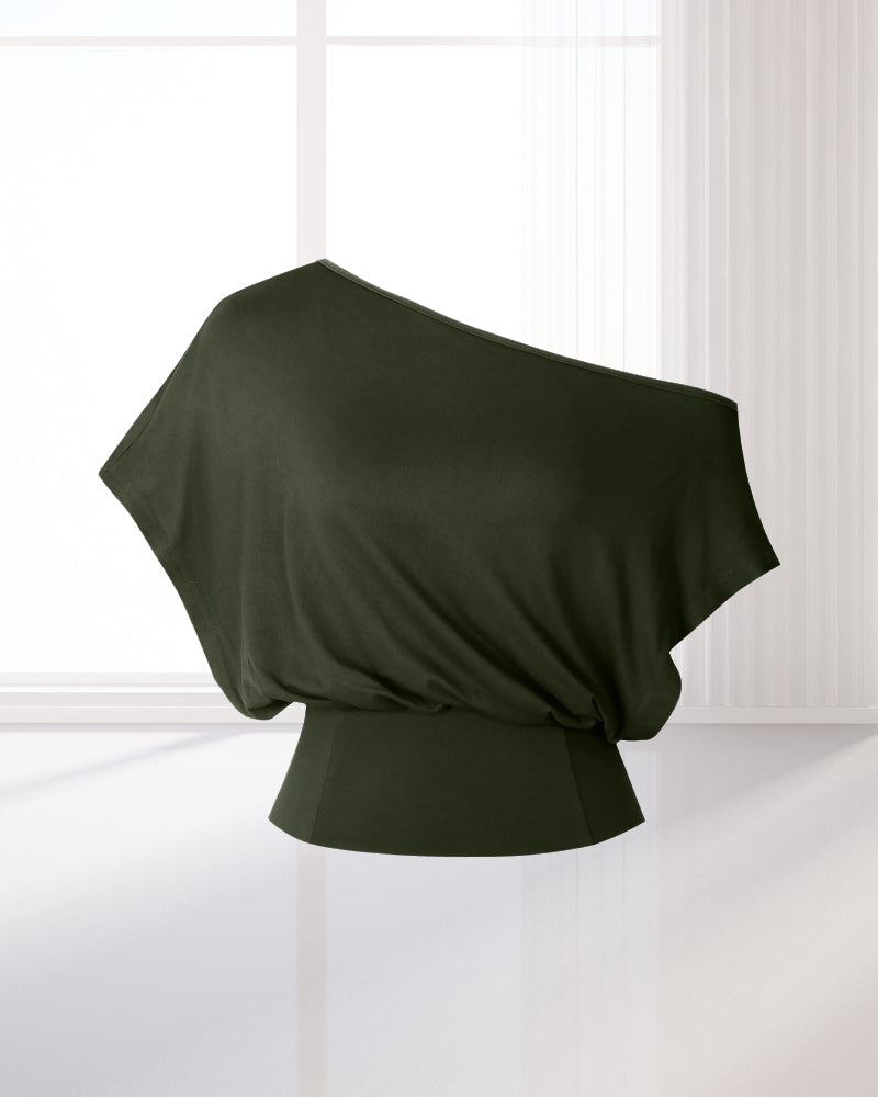 T-Shirt Asymmetrischer Saum Tailliert Fledermaus