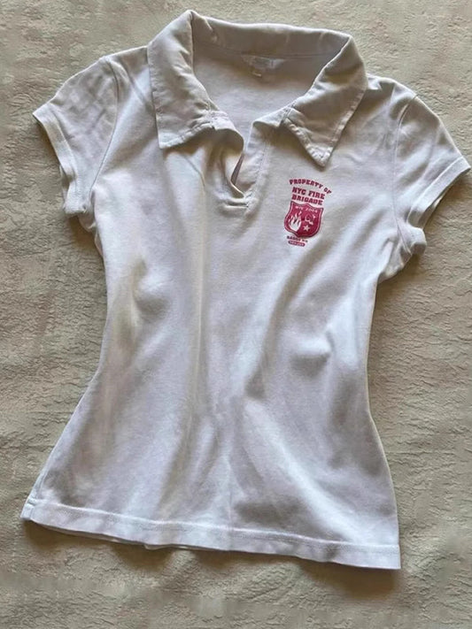 Weißes Vintage Polo mit Kurzärmeln