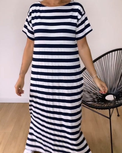 Kleid Locker Gerade Gestreift T-Shirt Lang