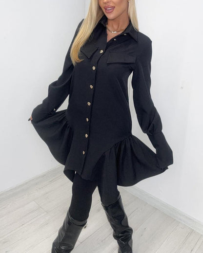 Kleid Reverskragen Tasche unregelmäßig