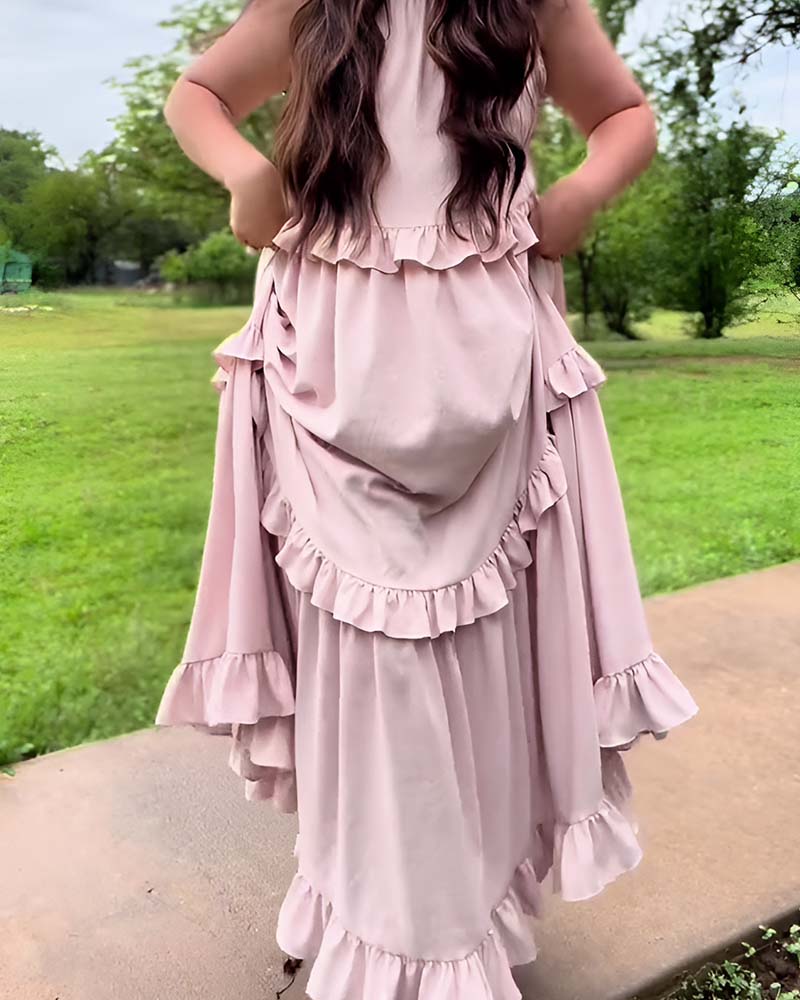 Langes Kleid Träger Rüschensaum